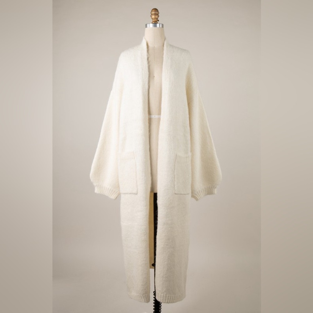 1500. MAXI LONG OVERSIZED Cardigan Sweater  Duster Pocket Cream - Picture 2 of 2